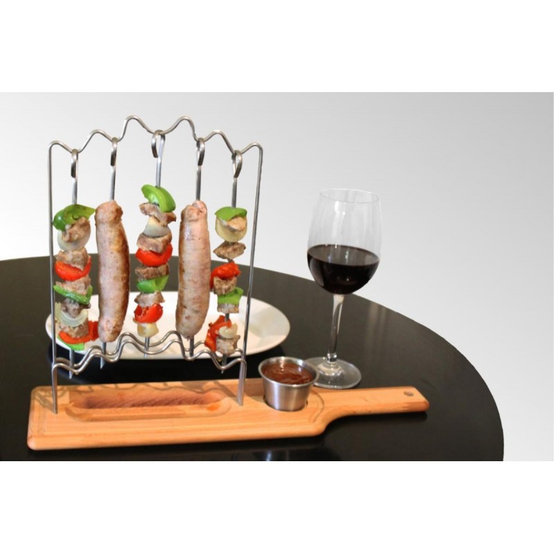 Lot 2 Supports Brochettes Verticaux BBQ + 5 Brochettes Inox – Grill Kebab Réutilisable
